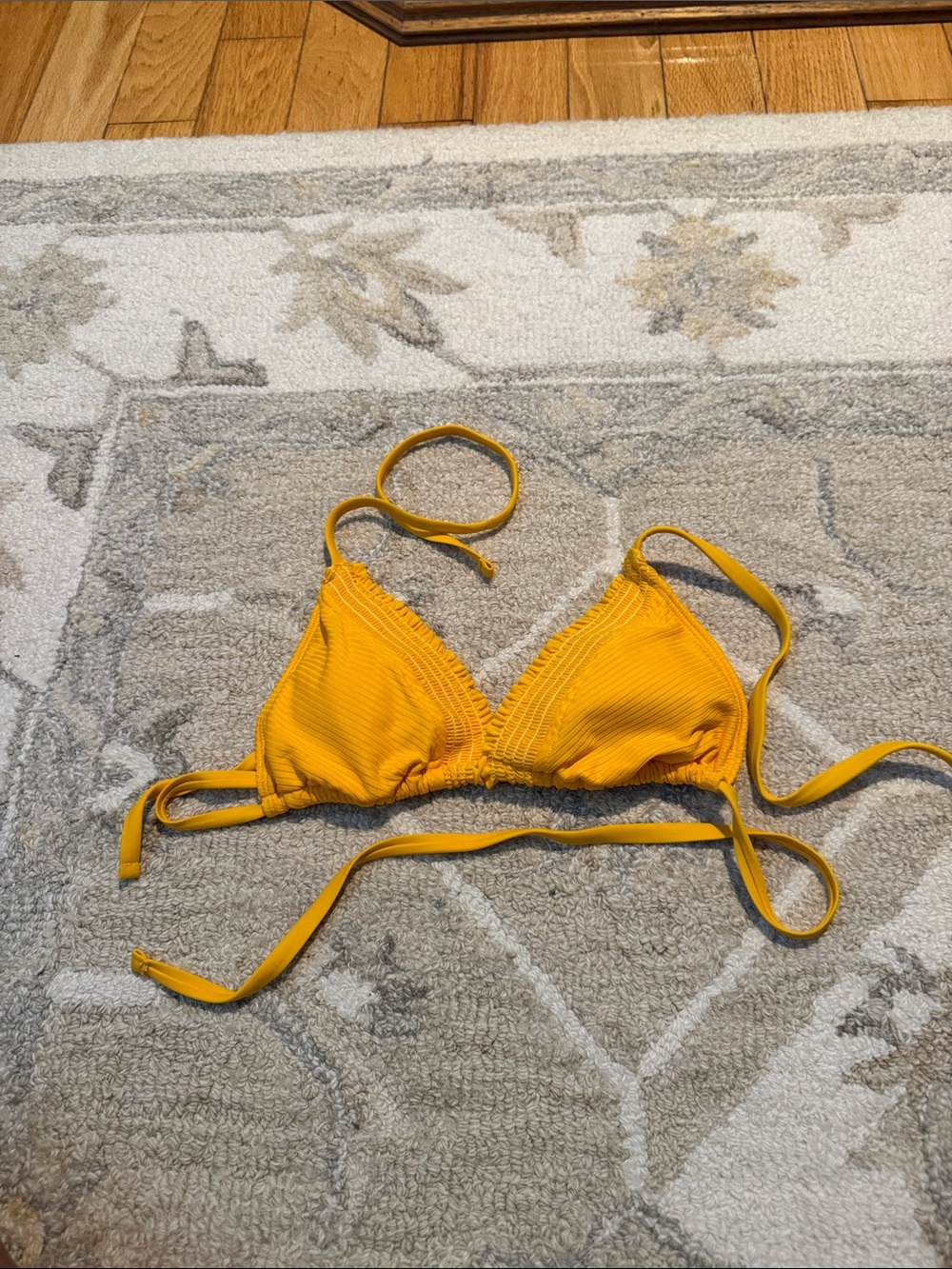 Shade & Shore Yellow Ribbed Triangle Bikini Top